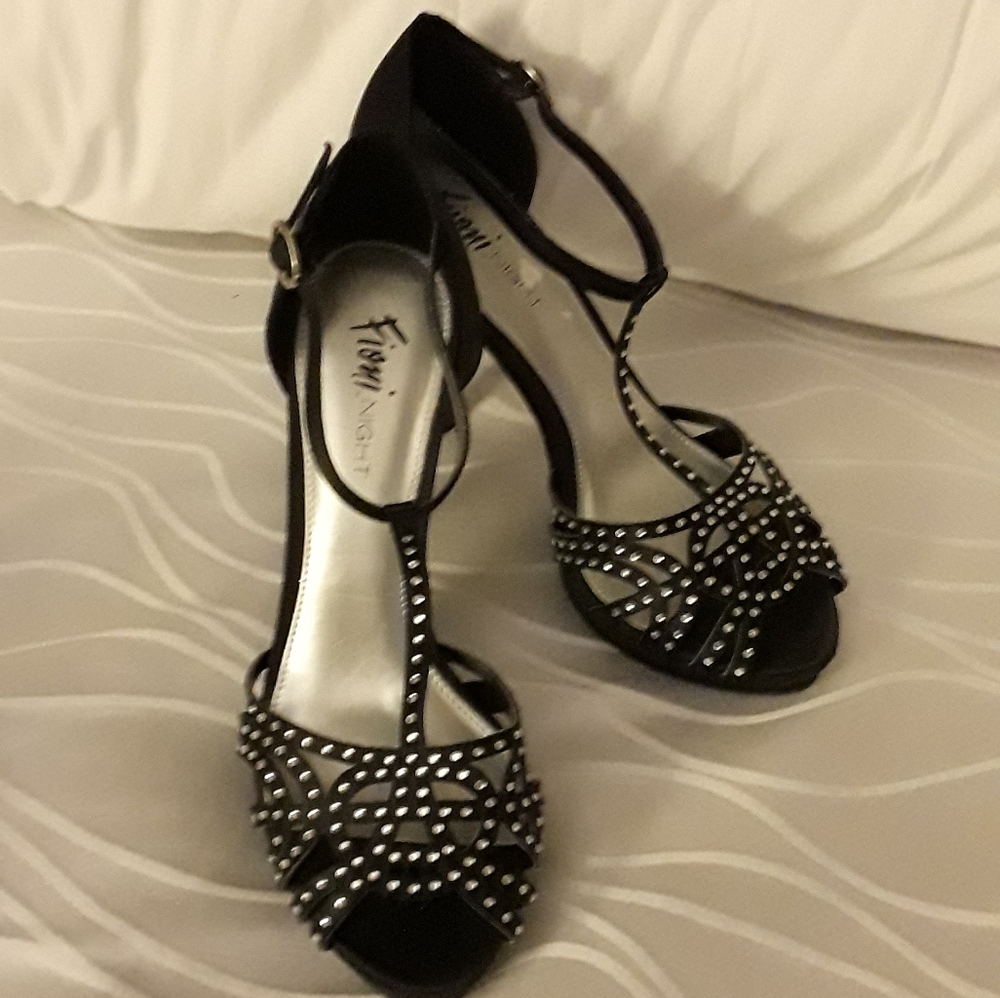Fiona night black open toe heels